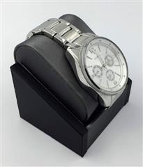 FOSSIL #BQ1070 DAY/DATE ALL STAINLESS STEEL WATCH.